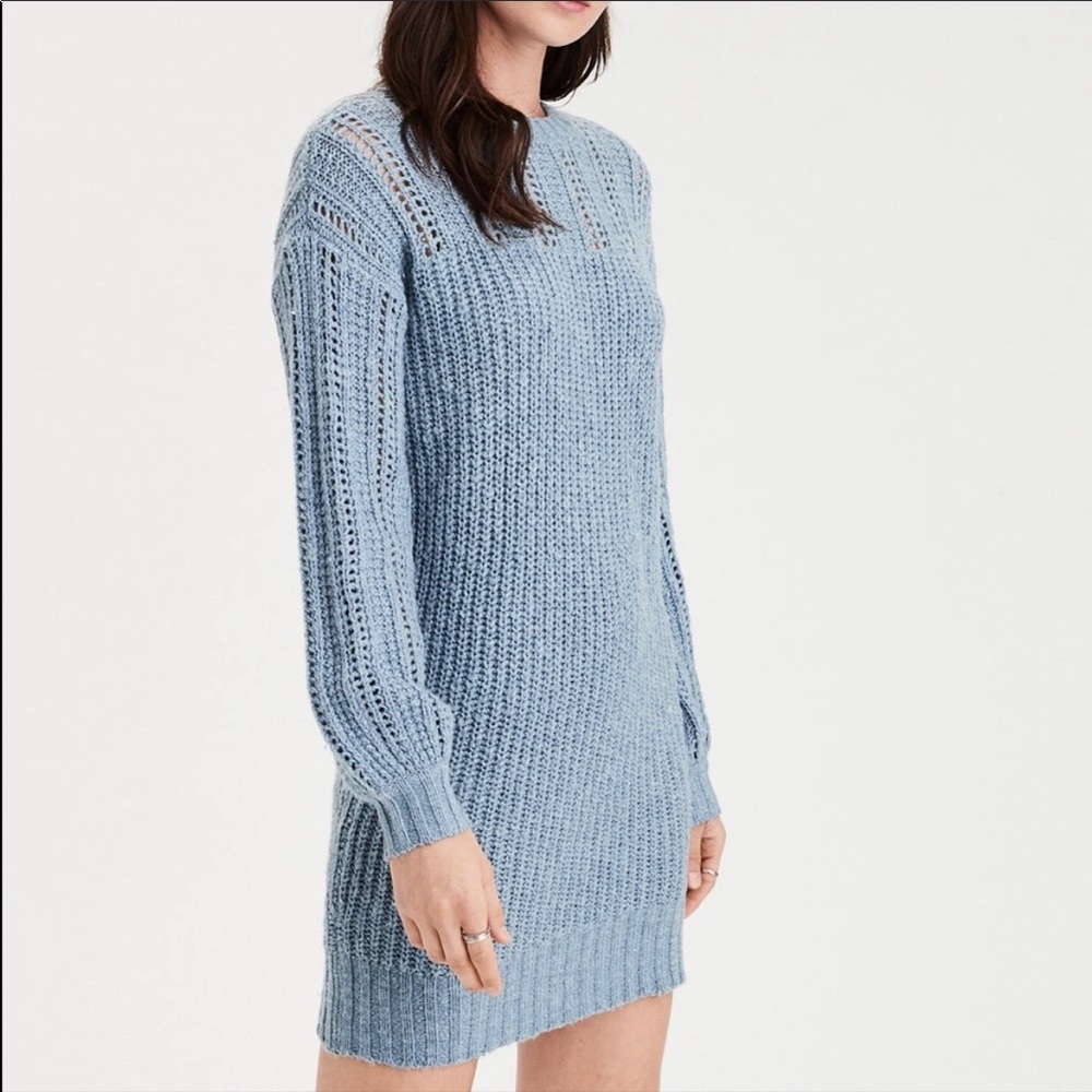 American Eagle Blue Balloon Sleeve Sweater Dress